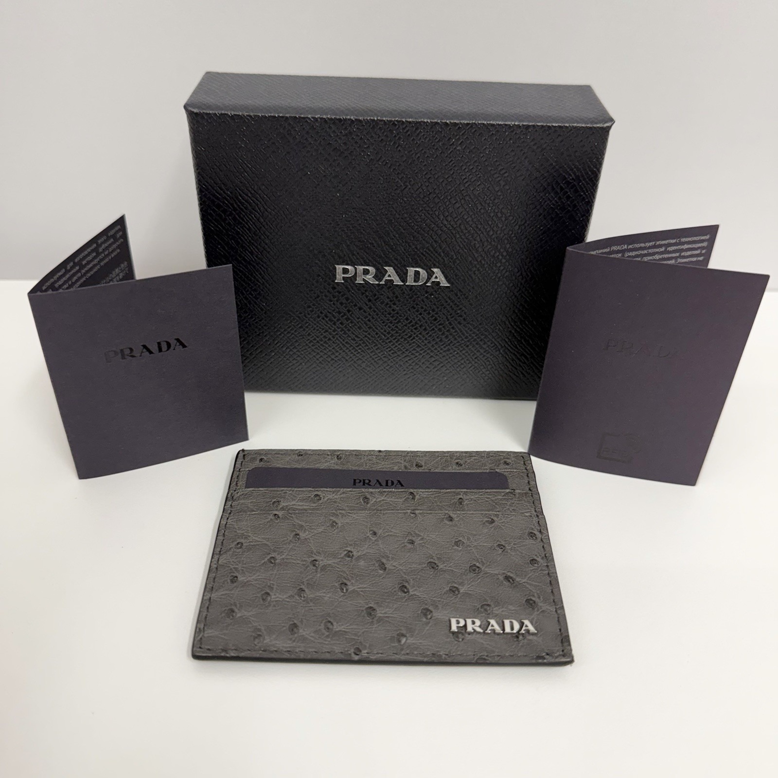 Prada Ostrich Wallet Small Perfect For Credit Cards Id Nib Gray Ostrich Struzzo